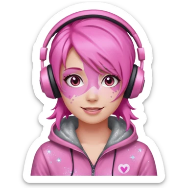 glitter pink gamer girl happy pink hair sticker