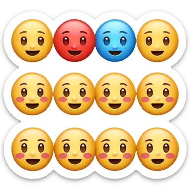 Generate a set of colorful, high-resolution emojis representing emotions like happiness, sadness, anger, love, surprise, and excitement. The emojis should have a glossy 3D style with smooth gradients, cute expressions, and clear facial features. Transparent background."
 sticker