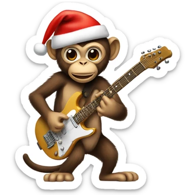 Monkey playing electric guitar in santa hat sticker