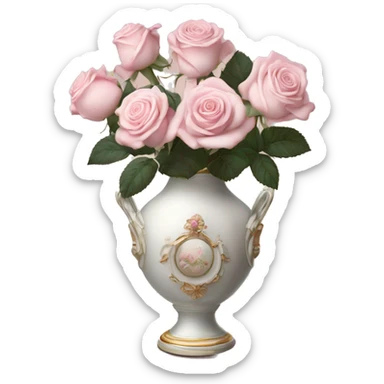 Pale Pink roses in swan roccoco vase sticker