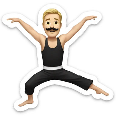 White guy with black mustache doing splits in the air  sticker