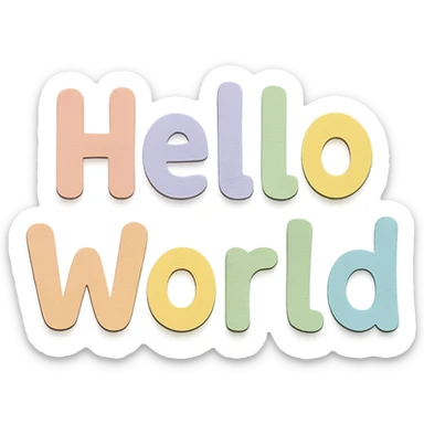 hand-drawn rounded font "Hello World" in soft pastel rainbow cute bold letters, no outline, transparent background sticker