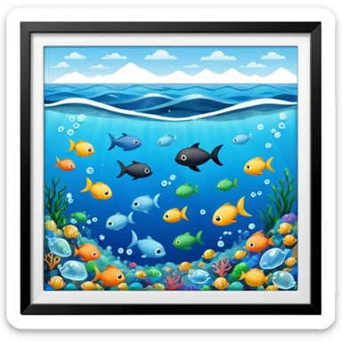 ocean with floating plastic waste sticker