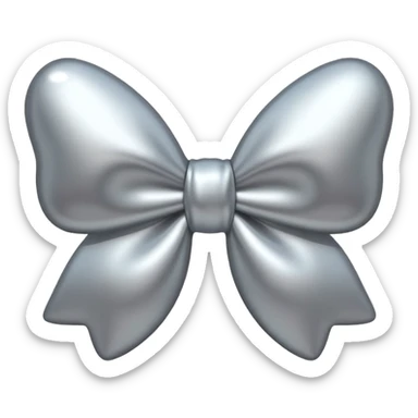 A cute bow emoji made of polished silver chrome, smooth rounded loops, glossy metallic surface, soft mirror reflections, subtle highlights, minimal and adorable proportions, iOS emoji style, centered composition, clean white background, soft studio lighting, no text, no outline, ultra high quality sticker