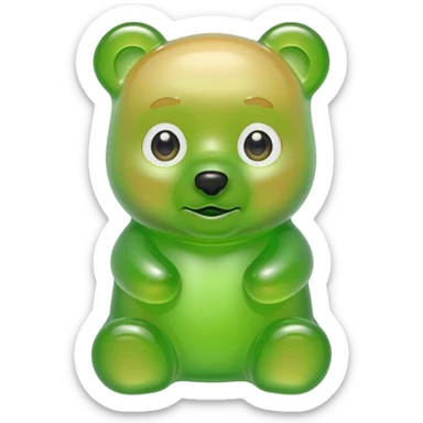 green gummy bear with eyes and blond hair sticker