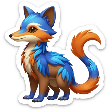Colorful brown with blue and orange tropical exotic shiny beautiful fantasy-Vernid-Cacomistle-animal-Fakémon-hybrid-fursona (full body) sticker