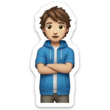 13 Year old kid with brown hair with blue hoodie sticker