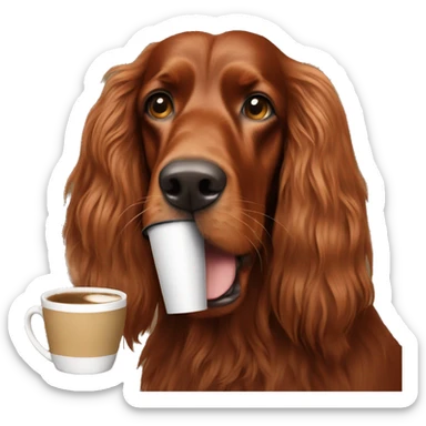 Irish setter with coffee sticker
