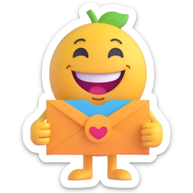 3D emoji character with a big smile and a thank you card sticker