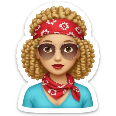 curly hair women killing looks with bandana & sunglass sticker
