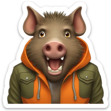 ANGRY wild boar with orange jacket sticker