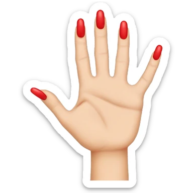 woman hand with 5 fingers. pointing index finger, red nail varnish. top of the hand is showing. other 4 fingers are closed sticker