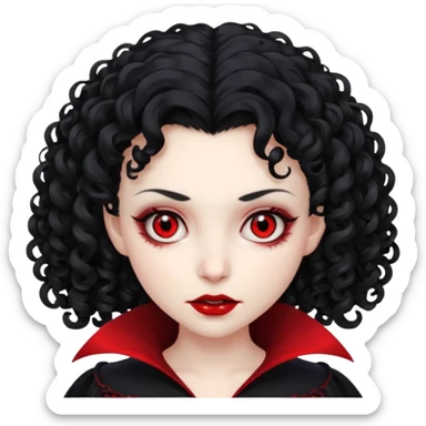 vampiro, cabelos cacheados pretos, pele pálida, olhos vermelhos, sexo feminino sticker