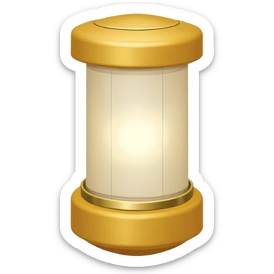 Lanterna flutuante pequena, de papel translúcido, formato retangular/cilíndrico alongado, aberta em cima e embaixo, com luz dourada suave interna, sem alça, sem metal, sem decoração. sticker