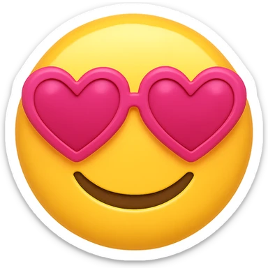 yellow face with pink heart glasses emoji, digital illustration sticker