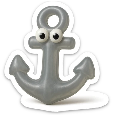 hyper-detailed retro 90's toy style anchor, very transparent, natural metallic gray, soft plastic, derpy eyes, soft reflections, soft and squishy, some cloudiness, not shiny, highly detailed, appealing, no tag, no background sticker