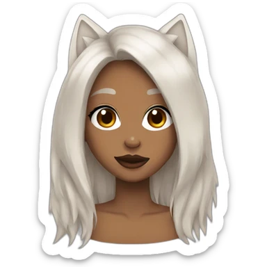  girl brown long hair lipstick wolf ears  sticker