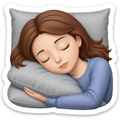 Girl with brown hair sleeping on gray pillow  sticker