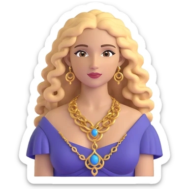 attractive Greek woman with long curly hair and light skin wearing gold Greek jewelry sticker