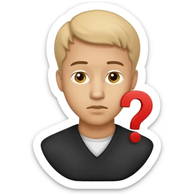 bust of a man with a question mark sticker