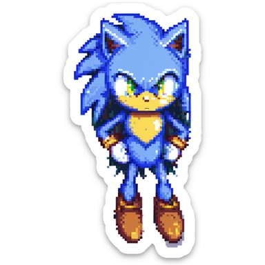 Change Sonic's eyes to yellow, keep pixel art style, no background sticker