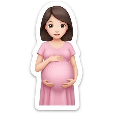 brunette pregnant woman in pastel pink maternity dress sticker