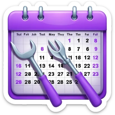 calendar icon with violet garden tools near. Transparent background sticker