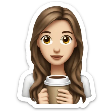 White girl brown hair drink coffe sticker