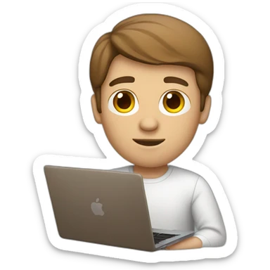 white brown haired man with macbook sticker