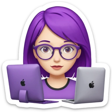 Mädchen mit lila Haaren und Computer und Brille sticker