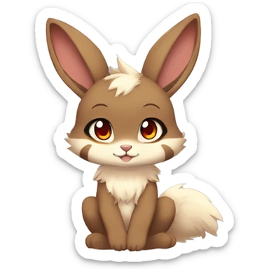 Cute, Chibi, Kemono-style, Anthro, Fur-Sona, Dark-Brown, Normal-type-Ground-type Tan-Rabbit-Fakémon with Dark-Red eyes, beige belly, beige paws, beige feet, beige freckles, full body sticker