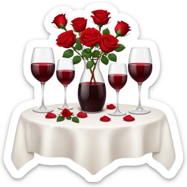  romantic table set for two with roses and red wine sticker