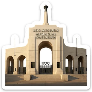 Make the stone of the Los Angeles Memorial Coliseum realistic white color, keep the majestic, ornate architecture, lifelike detail, and regal lighting, with a transparent background. Render in a photorealistic style with lifelike detail and regal lighting. sticker