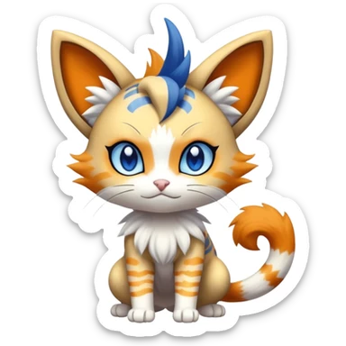 Shiny Cute Adorable Meowth-Litten-Meowstic-Hybrid-Creature with pattern-markings sticker