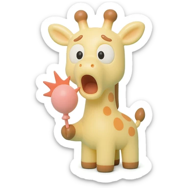 giraffe popping balloon in surprise expression, vinyl figure style sticker
