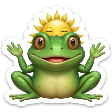 bufo frog holding sun, bufo frog eyes are closed, bufo frog has blond hair sticker