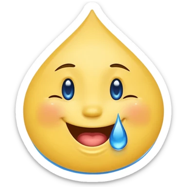 Emoji, yellow round laughing face, blue tears of joy on it. 2 big blue tear drops on each of the 2 cheeks sticker
