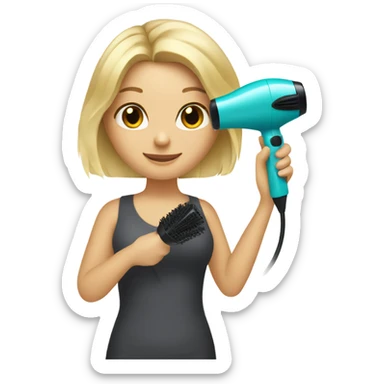 blonde girl holding a hair dryer and brush sticker