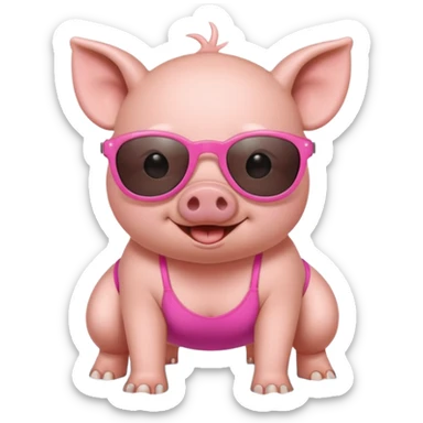cute pig wearing cool sunglasses and bathing suit on all fours sticker