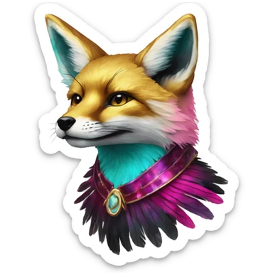Dark black Beige cyan Pink magenta burgundy maroon cyan beige gray fox black stripes wearing gold jewellery gold piercings gold gilded vintage watercolour tie dye black raven wings sticker
