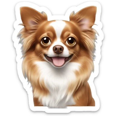 Long haired reddish brown chihuahua with white spots playing sticker