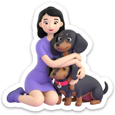 black hair asian girl hugging black dachshund sticker