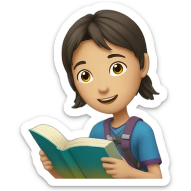 kazakh Boy read a book with takiya sticker