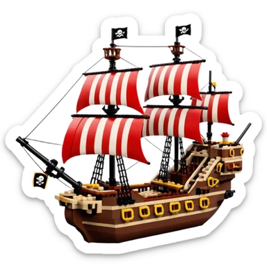 Pirate Ship (Toy) - Lego Pirate Ship (Model Year: 2021) (Iconic colour: Brown with red sails) sticker