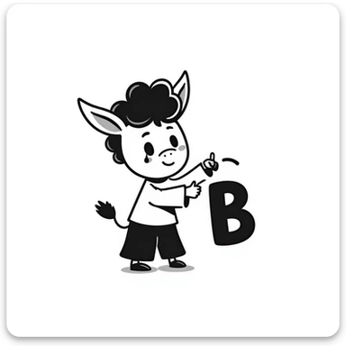 cute baby donkey in emo style holding a letter B sticker