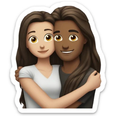 Long haired brunette woman hugging brunette boy  sticker