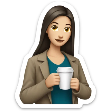 Pretty Pale brunette straight hair drinking coffee sticker