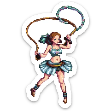 girl in a top up to her belly button twirls a lasso in her hands sticker