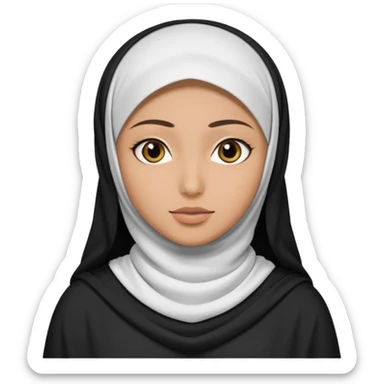 Make a emoji of a Muslim girl wearing a white hijab and "niqab on her face, with only her eyes visible" and her full body covered in an abaya or burqa. sticker