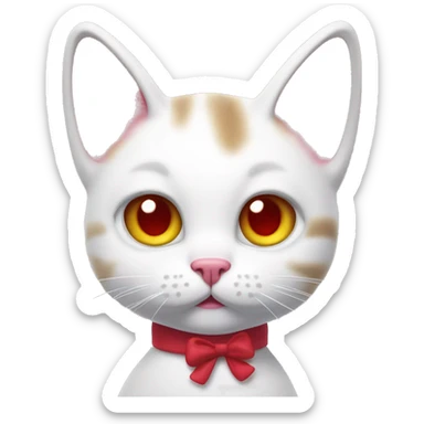 A white cartoon cat hello k with a red bow on its left ear, looking unwell, a pink liquid out of his mouth sticker